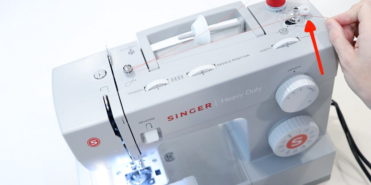 bobbin winding function on the top of a singer sewing machine engaged